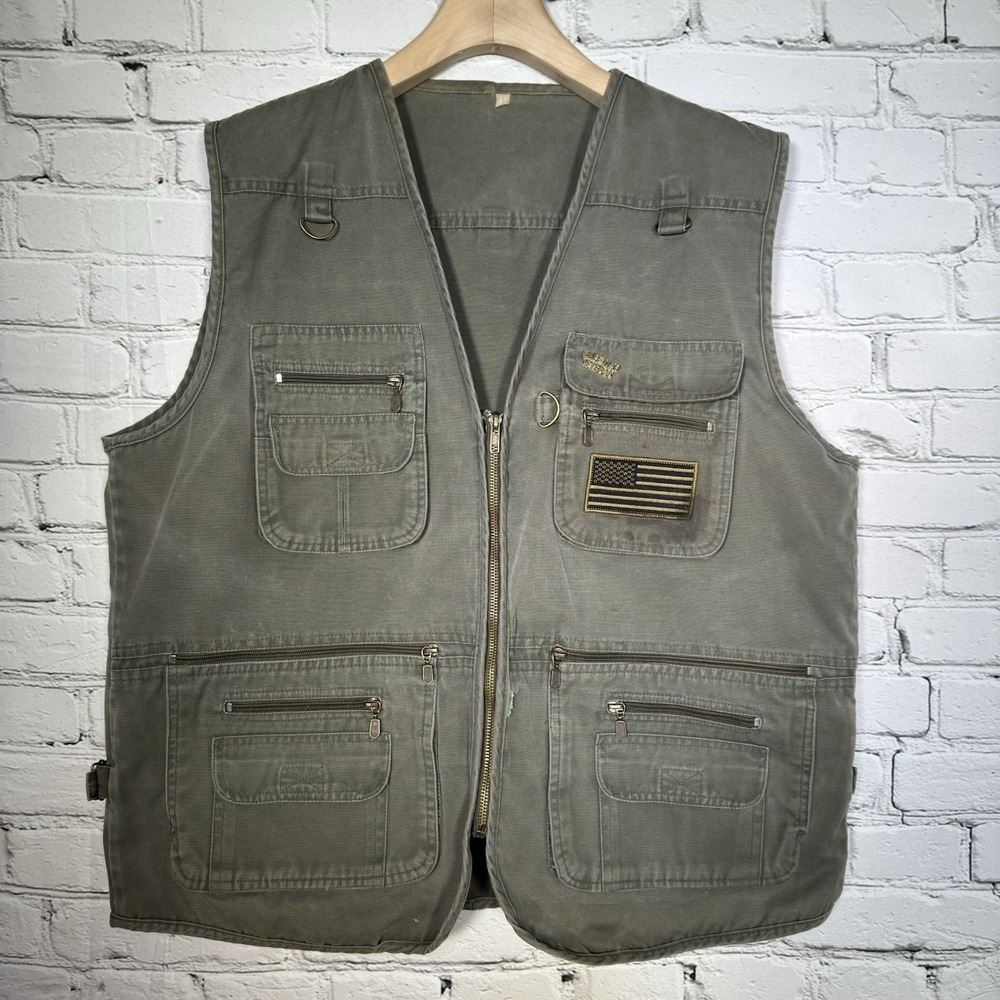 Military Concealed Carry Gun Vest Size L Olive Tactical Gulf War Veteran Pin VTG